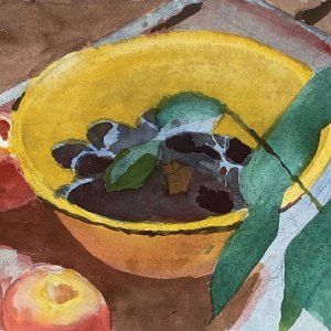 Enameled Bowl with Fruits and Leaves