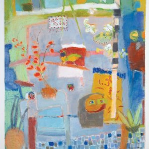 Blue Table with Finches