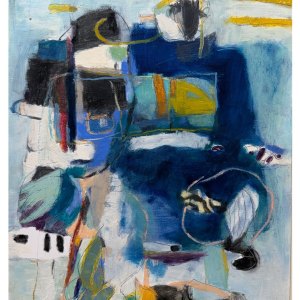 Blue Table with Gold Stripes