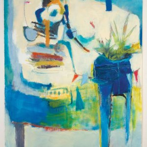 Blue Table with Tall Aloe