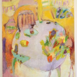 Lavender Table with Bouquet