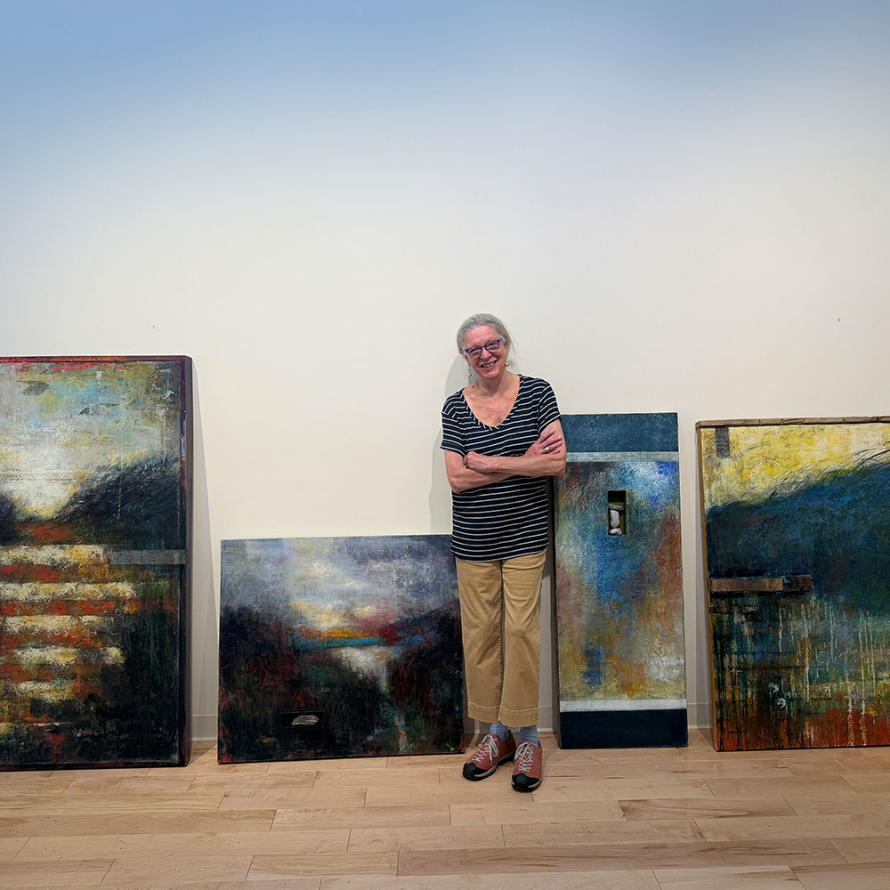 Jessis Pollock delivered 4 new mixed-media paintings several weeks ago, representing some of her best work. Pollock says, 